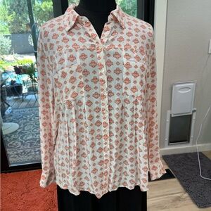 Style & Co. White Cream Pleated Long Sleeve Blouse #sh0076